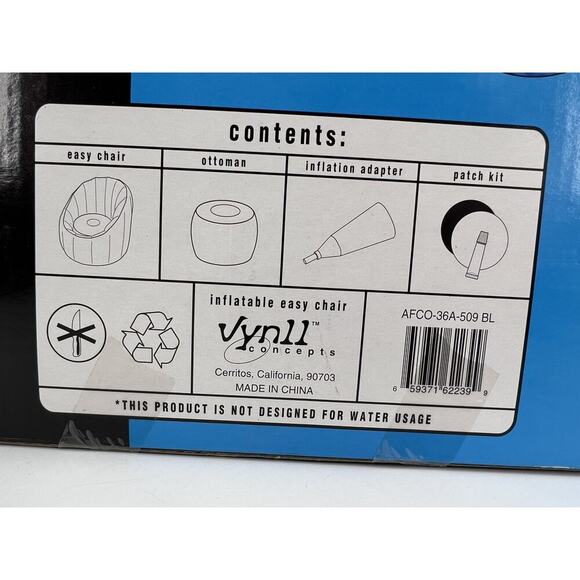 Vtg 90s Y2K Inflatable Chair Ottoman Pillow Adult Teen Blue Wave Groovy Retro - Picture 7 of 11